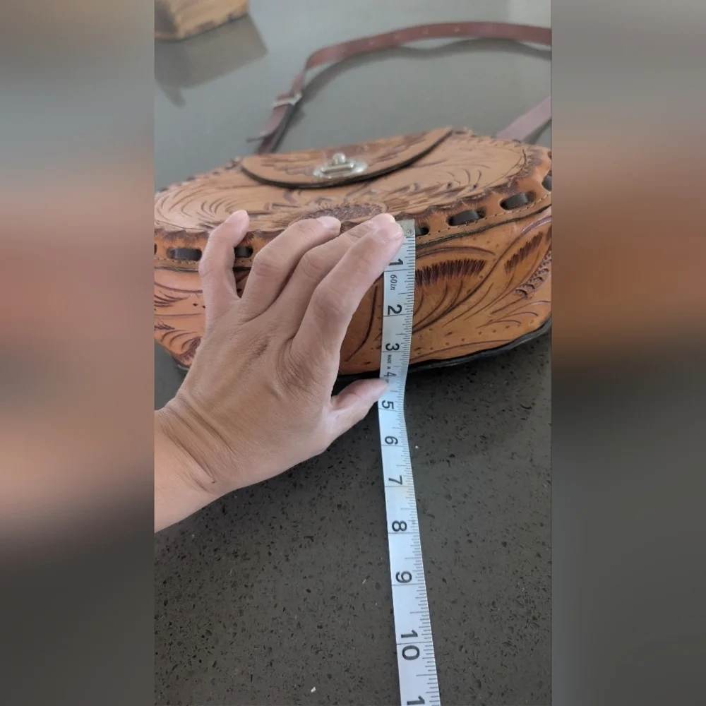 Sunflower Embossed Tan Leather Crossbody Bag Unique Personalized Leather Bag